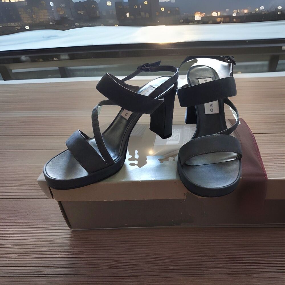 Bandolino LABELLE Ankle Strap Platform Block Heel Dress Sandal Pewter Size 7 NEW